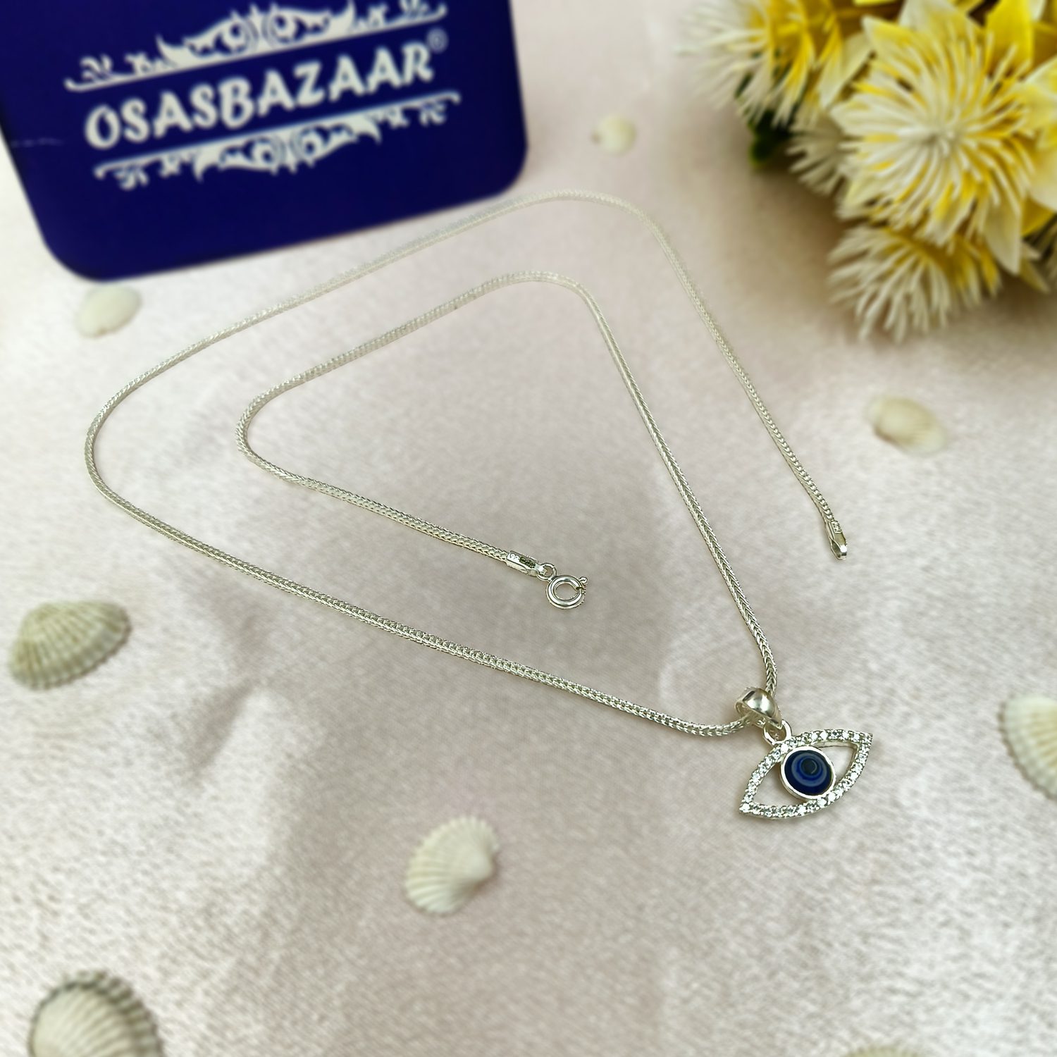 25 Silver Evil Eye CZ Pendant and Chain Image Top 1