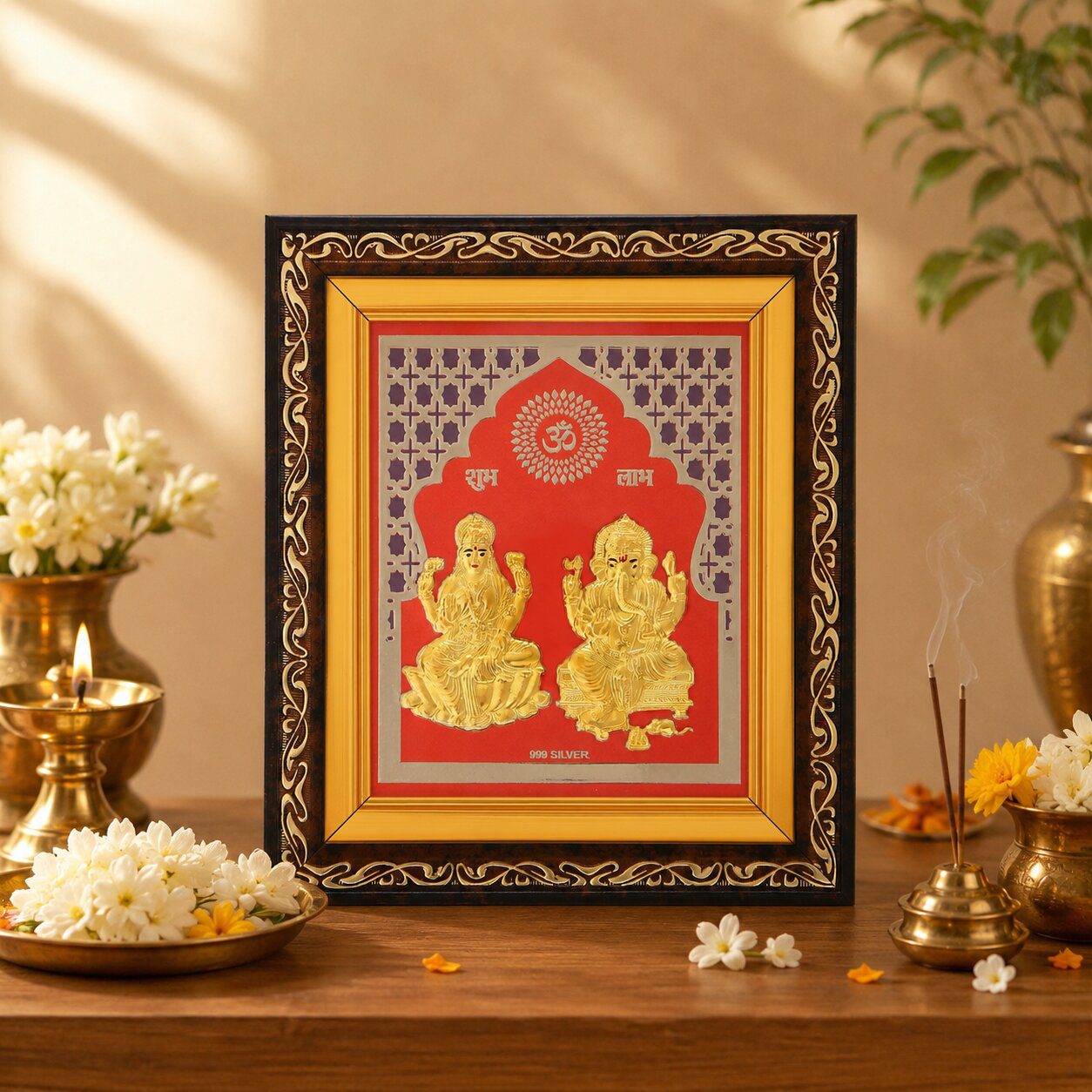 Frame Cutwork Gold Ganesh Laxmiji in Silver By Osasbazaar Lifestyle Image1