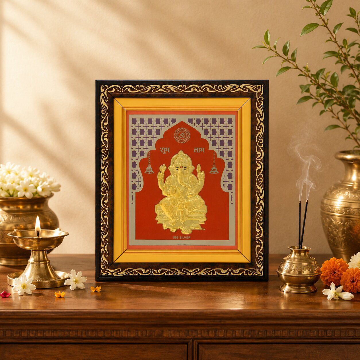 Frame Cutwork Gold Ganeshji in Silver By Osasbazaar Lifestyle Image1