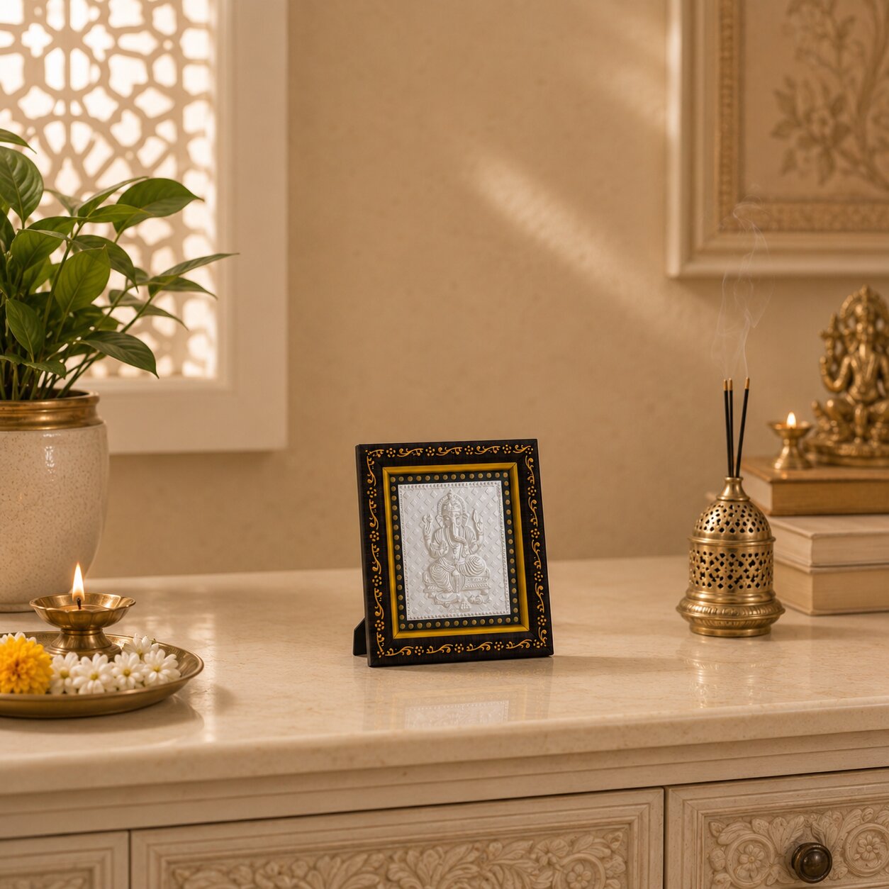 Frame Mini Ganeshji in Silver By Osasbazaar Lifestyle Image